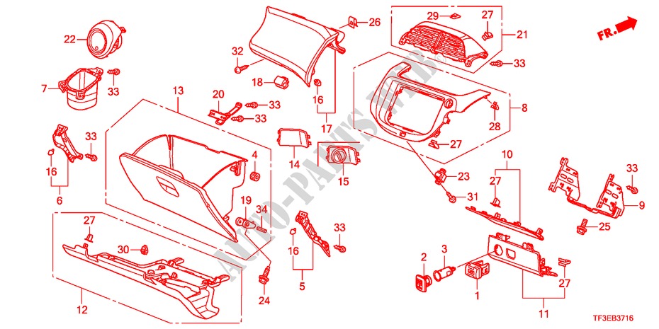 INSTRUMENTENBRETT(BEIFAHRERSEITE)(RH) für Honda JAZZ 1.5EXS 5 Türen 5 gang-Schaltgetriebe 2012