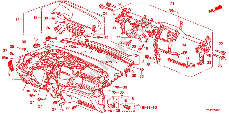 INSTRUMENTENBRETT(LH) für Honda JAZZ 1.4S     TEMP TIRE 5 Türen 5 gang-Schaltgetriebe 2012