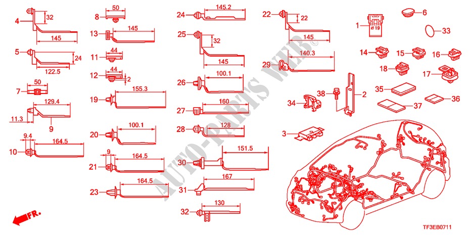 KABELBAUMBAND/BUEGEL(RH) für Honda JAZZ 1.4ES 5 Türen 5 gang-Schaltgetriebe 2012
