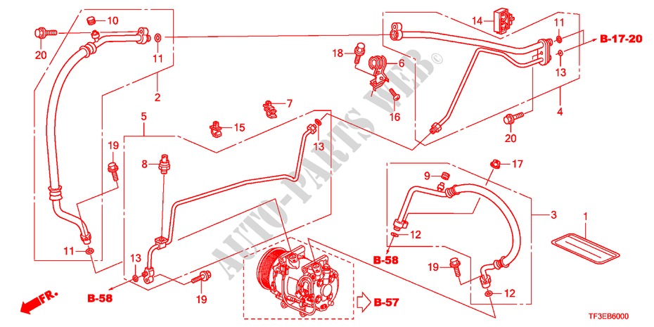 KLIMAANLAGE(SCHLAEUCHE/LEITUNGEN)(LH) für Honda JAZZ 1.4ESH 5 Türen 5 gang-Schaltgetriebe 2012
