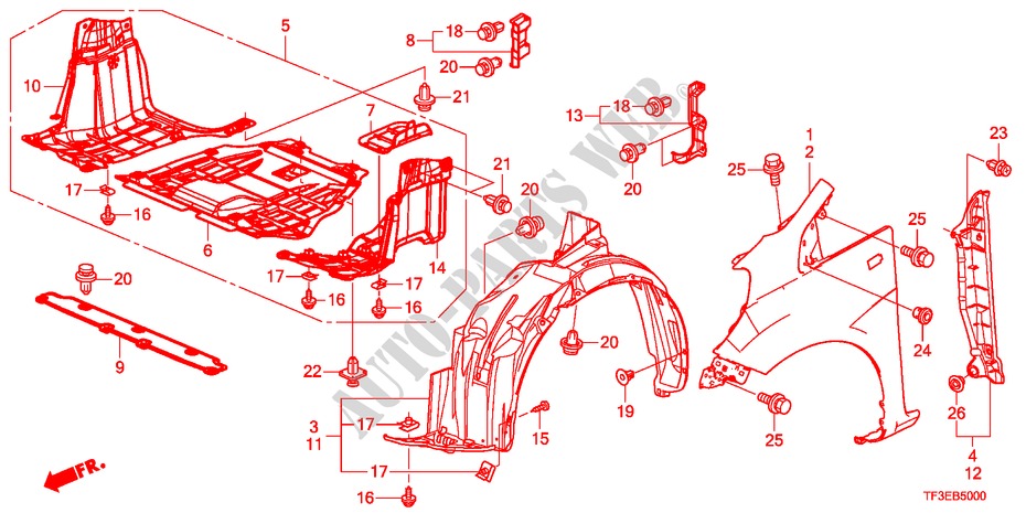 KOTFLUEGEL, VORNE für Honda JAZZ 1.4ES 5 Türen 5 gang-Schaltgetriebe 2012