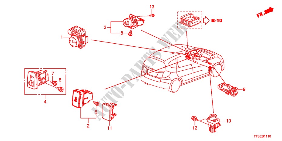 SCHALTER(LH) für Honda JAZZ 1.4S     TEMP TIRE 5 Türen 5 gang-Schaltgetriebe 2012
