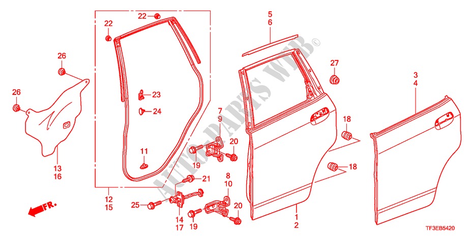 TUERTAFEL, HINTEN für Honda JAZZ 1.4ES 5 Türen 5 gang-Schaltgetriebe 2012