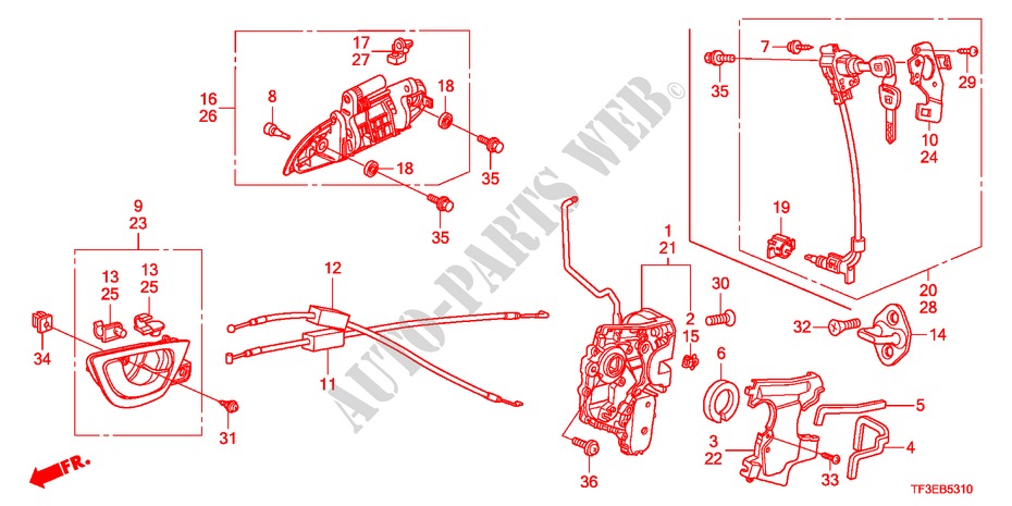 VORDERES TUERSCHLOSS/AEUSSERER GRIFF(1) für Honda JAZZ 1.5EX 5 Türen 5 gang-Schaltgetriebe 2012