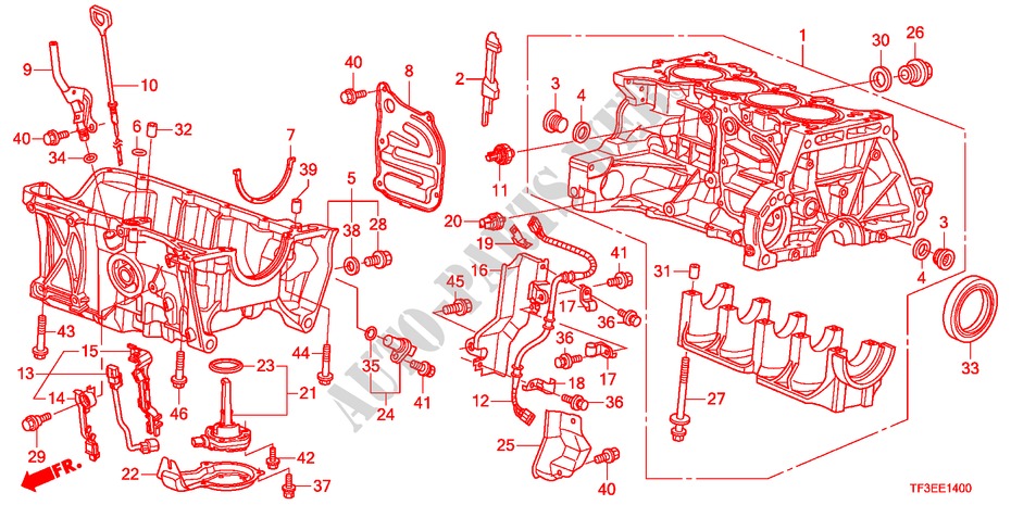 ZYLINDERBLOCK/OELWANNE(1.2L/1.3L/1.4L) für Honda JAZZ 1.4S     TEMP TIRE 5 Türen 5 gang-Schaltgetriebe 2012