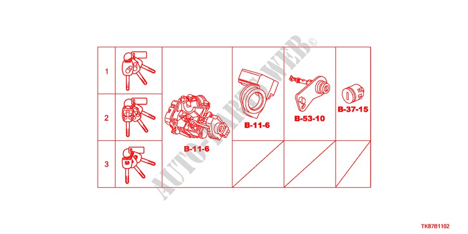 SCHLOSSZYLINDER (SATZ) für Honda ODYSSEY TOURING 5 Türen 6 gang automatikgetriebe 2011