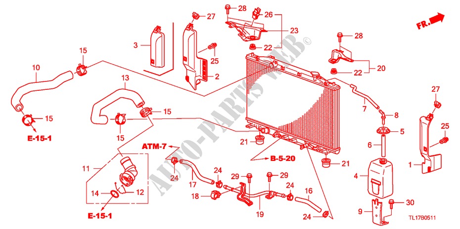 KUEHLERSCHLAUCH/RESERVETANK(2.4L) für Honda ACCORD 2.4 EXECUTIVE 4 Türen 5 gang automatikgetriebe 2009