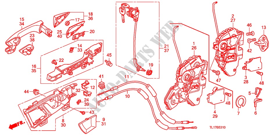 TUERSCHLOESSER, VORNE/ AEUSSERER GRIFF für Honda ACCORD 2.0 EXECUTIVE 4 Türen 5 gang automatikgetriebe 2009