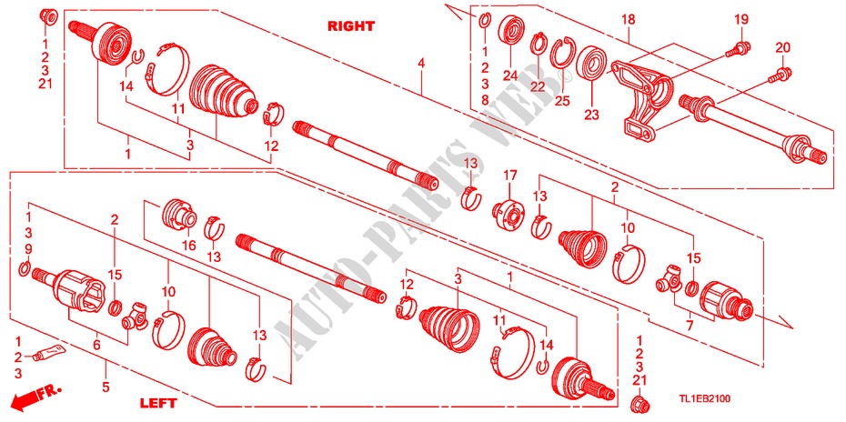 ANTRIEBSWELLE, VORNE/HALBWELLE(2.0L) für Honda ACCORD 2.0 COMFOT 4 Türen 6 gang-Schaltgetriebe 2011