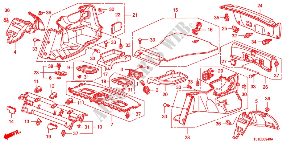 HINTERE ABLAGE/SEITENVERKLEIDUNG für Honda ACCORD 2.0 COMFOT 4 Türen 6 gang-Schaltgetriebe 2011