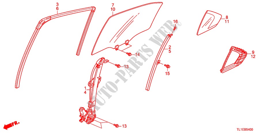 HINTERE TUERFENSTERSCHEIBE/REGLER für Honda ACCORD 2.2 TYPE S-H 4 Türen 6 gang-Schaltgetriebe 2011