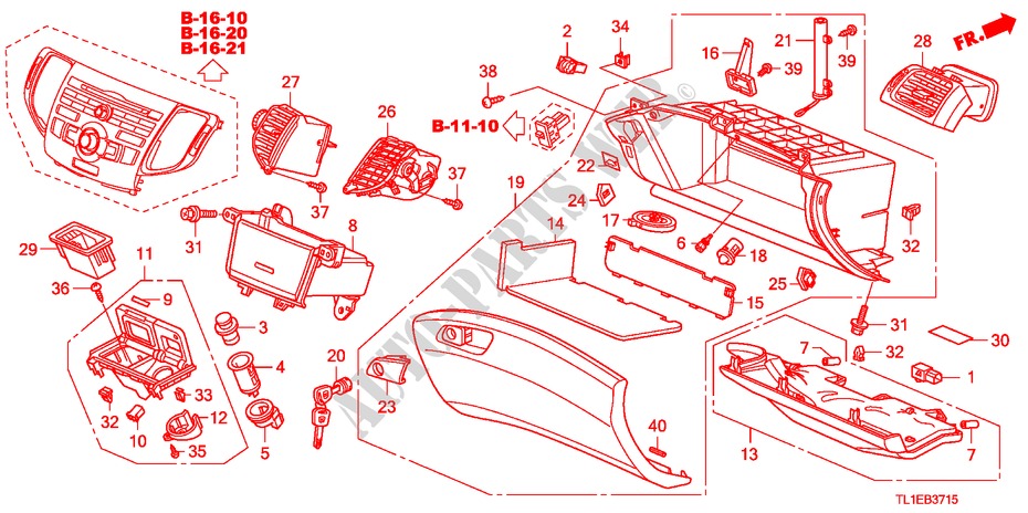 INSTRUMENTENBRETT(BEIFAHRERSEITE)(LH) für Honda ACCORD 2.2 EXECUTIVE 4 Türen 5 gang automatikgetriebe 2011