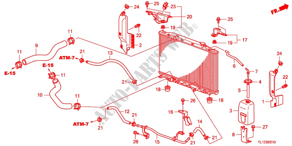 KUEHLERSCHLAUCH/RESERVETANK(2.0L) für Honda ACCORD 2.0 ELEGANCE 4 Türen 5 gang automatikgetriebe 2010