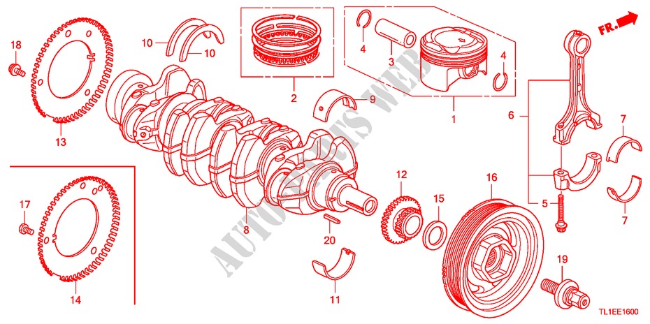 KURBELWELLE/KOLBEN für Honda ACCORD 2.0 COMFOT 4 Türen 6 gang-Schaltgetriebe 2011