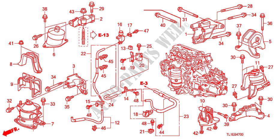 MOTORBEFESTIGUNGEN(2.0L)(MT) für Honda ACCORD 2.0 COMFOT 4 Türen 6 gang-Schaltgetriebe 2011
