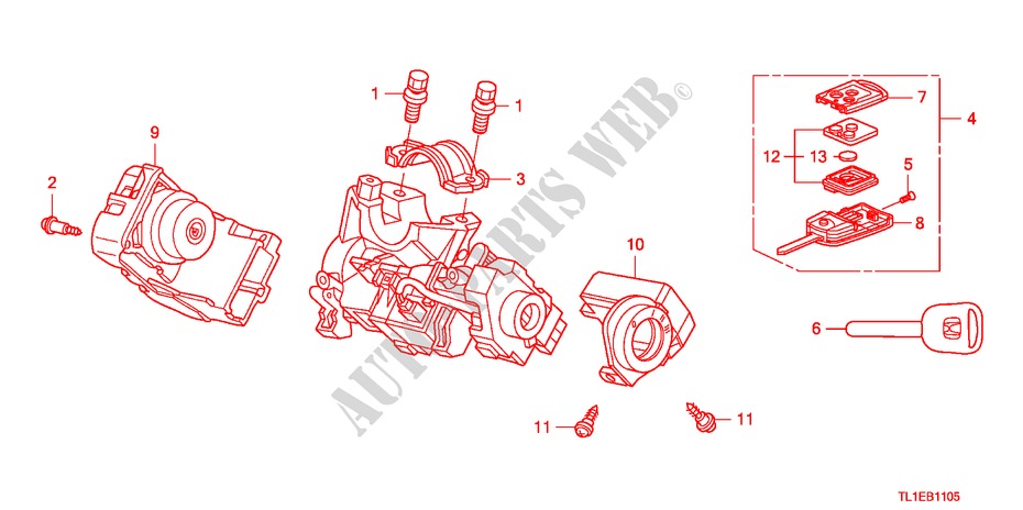 SCHLIESSZYLINDER KOMPONENTEN für Honda ACCORD 2.0 COMFOT 4 Türen 6 gang-Schaltgetriebe 2011
