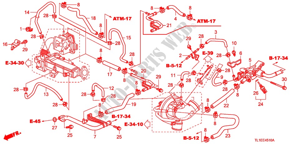 WASSERSCHLAUCH(DIESEL) für Honda ACCORD 2.2 S-H 4 Türen 6 gang-Schaltgetriebe 2011