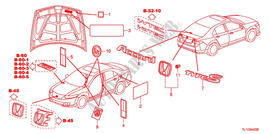 EMBLEME/WARNETIKETTEN für Honda ACCORD 2.2 S 4 Türen 6 gang-Schaltgetriebe 2012