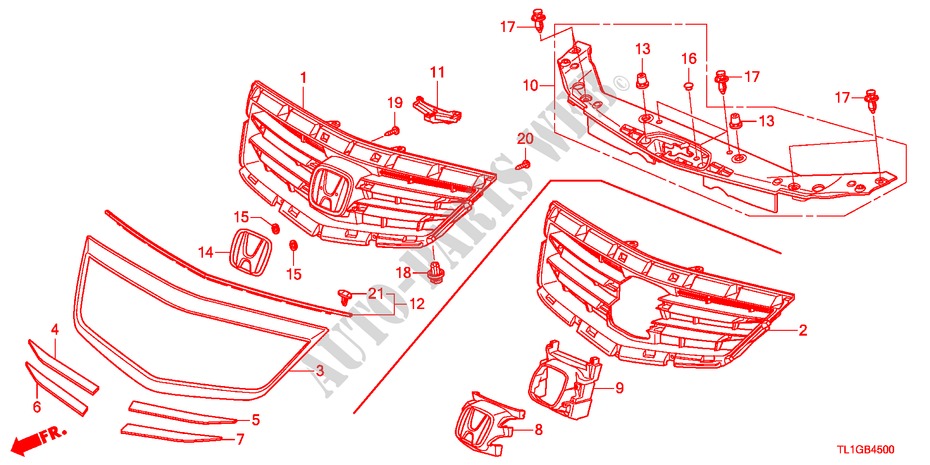 GRILL, VORNE für Honda ACCORD 2.2 S 4 Türen 6 gang-Schaltgetriebe 2012
