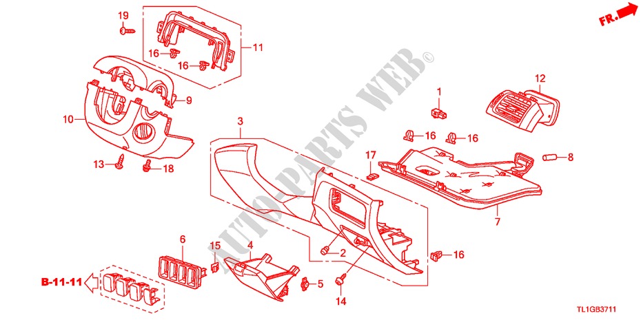 INSTRUMENTENBRETT(FAHRERSEITE)(RH) für Honda ACCORD 2.2 S 4 Türen 6 gang-Schaltgetriebe 2012