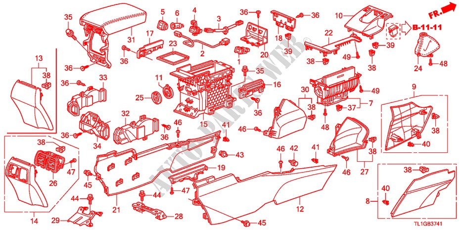 KONSOLE(RH) für Honda ACCORD 2.2 S 4 Türen 6 gang-Schaltgetriebe 2012