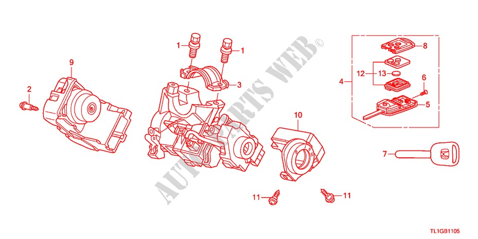 SCHLIESSZYLINDER KOMPONENTEN für Honda ACCORD 2.2 S 4 Türen 6 gang-Schaltgetriebe 2012