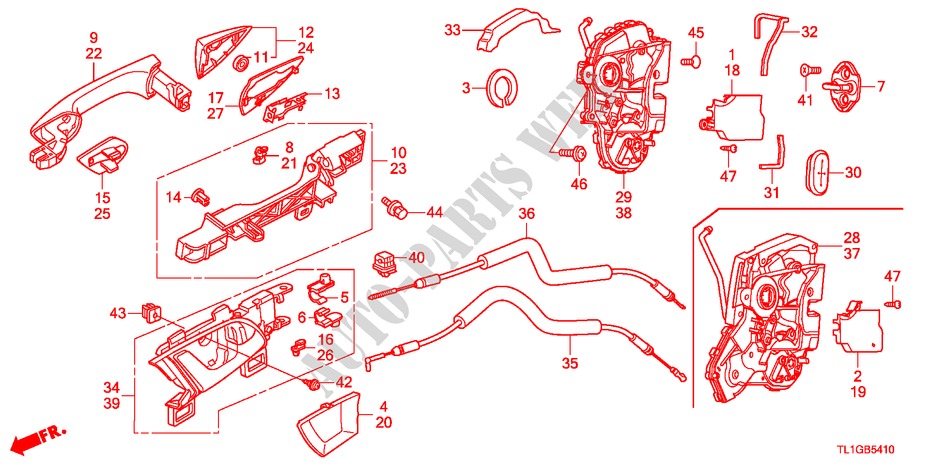 TUERSCHLOESSER, HINTEN/AEUSSERER GRIFF für Honda ACCORD 2.2 S 4 Türen 6 gang-Schaltgetriebe 2012
