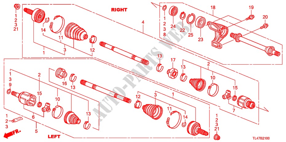 ANTRIEBSWELLE, VORNE/HALBWELLE(2.0L) für Honda ACCORD TOURER 2.0 ES-GT 5 Türen 6 gang-Schaltgetriebe 2009
