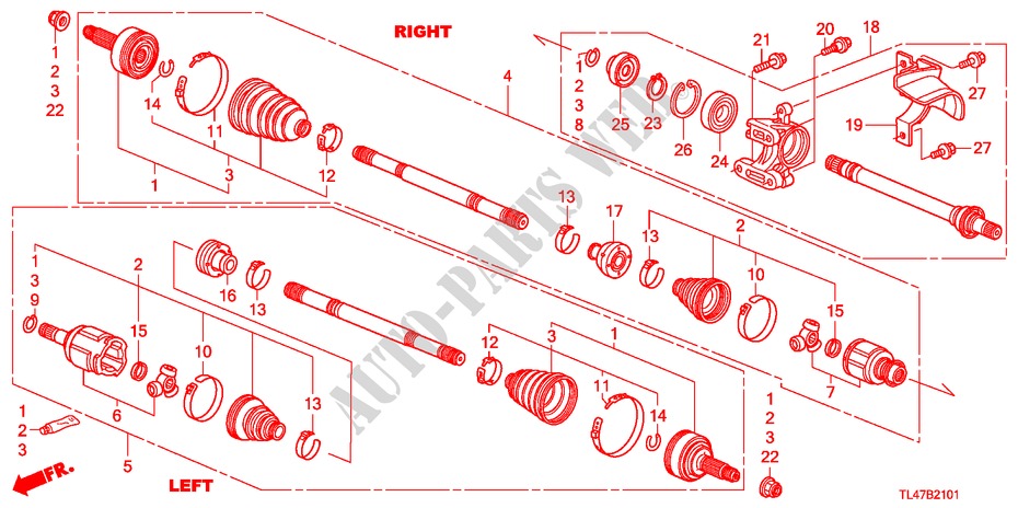 ANTRIEBSWELLE, VORNE/HALBWELLE(2.4L) für Honda ACCORD TOURER 2.4 EX 5 Türen 6 gang-Schaltgetriebe 2009