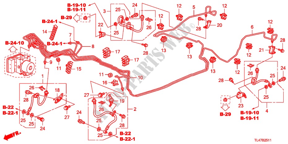 BREMSLEITUNGEN(VSA) (RH) für Honda ACCORD TOURER 2.4 EX 5 Türen 5 gang automatikgetriebe 2009
