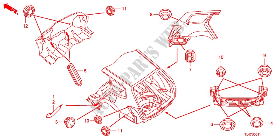 GUMMITUELLE(HINTEN) für Honda ACCORD TOURER 2.2 S 5 Türen 5 gang automatikgetriebe 2009
