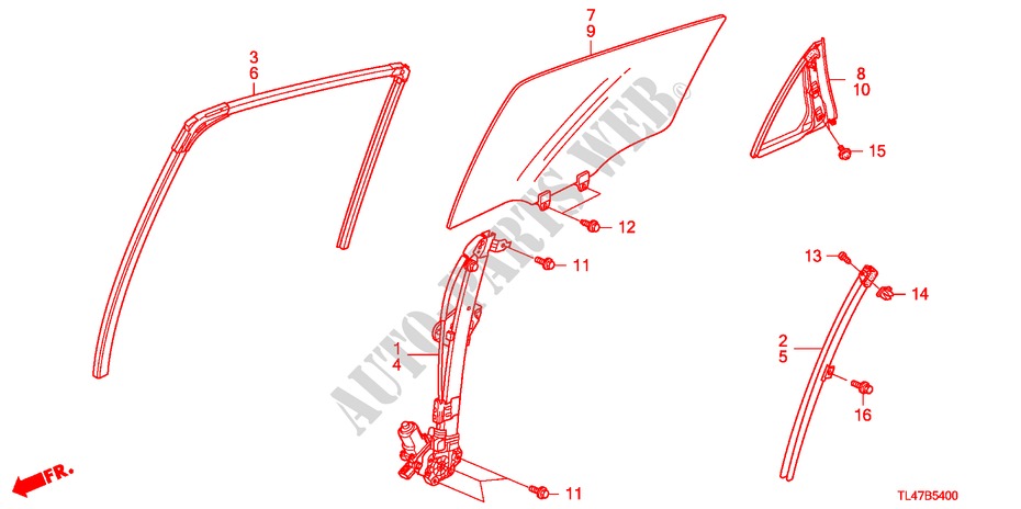 HINTERE TUERFENSTERSCHEIBE/REGLER für Honda ACCORD TOURER 2.0 ES-GT 5 Türen 5 gang automatikgetriebe 2009