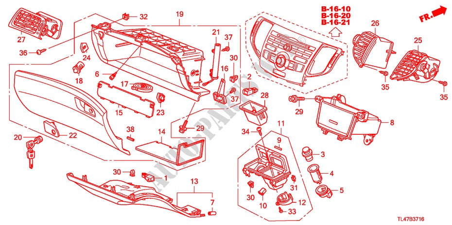 INSTRUMENTENBRETT(BEIFAHRERSEITE) (RH) für Honda ACCORD TOURER 2.2 ES-GT 5 Türen 5 gang automatikgetriebe 2009