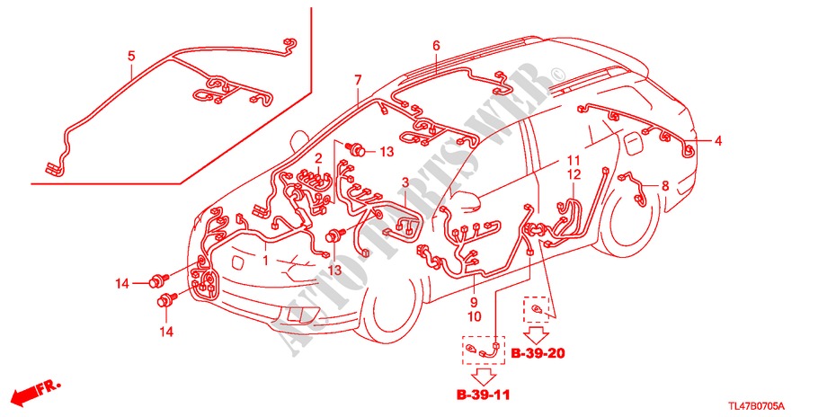 KABELBAUM(3) (RH) für Honda ACCORD TOURER 2.2 EX-GT 5 Türen 6 gang-Schaltgetriebe 2009