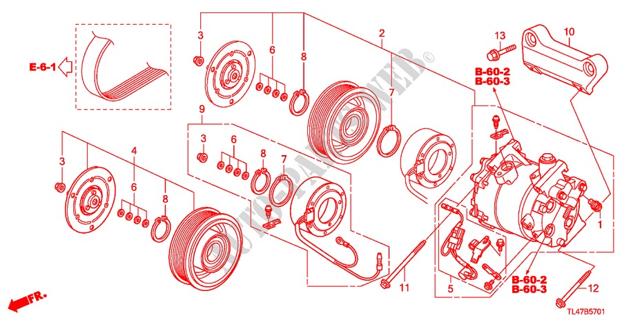 KLIMAANLAGE (KOMPRESSOR) (2.4L) für Honda ACCORD TOURER 2.4 EX 5 Türen 6 gang-Schaltgetriebe 2009