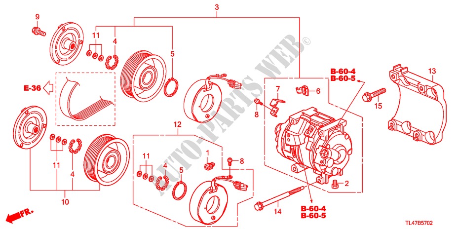 KLIMAANLAGE (KOMPRESSOR) (DIESEL) für Honda ACCORD TOURER 2.2 ES-GT 5 Türen 6 gang-Schaltgetriebe 2009