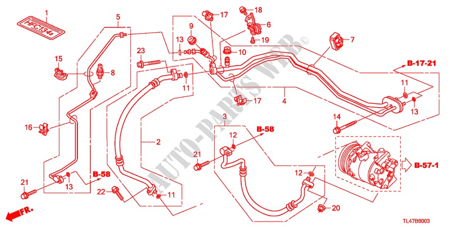 KLIMAANLAGE (SCHLAEUCHE/LEITUNGEN) (2.4L) (RH) für Honda ACCORD TOURER 2.4 EX 5 Türen 6 gang-Schaltgetriebe 2009