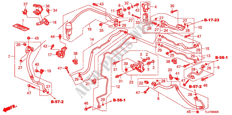 KLIMAANLAGE (SCHLAEUCHE/LEITUNGEN)(DIESEL)(RH) für Honda ACCORD TOURER 2.2 ES 5 Türen 6 gang-Schaltgetriebe 2009