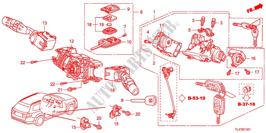 KOMBISCHALTER(RH) für Honda ACCORD TOURER 2.2 EX 5 Türen 6 gang-Schaltgetriebe 2009