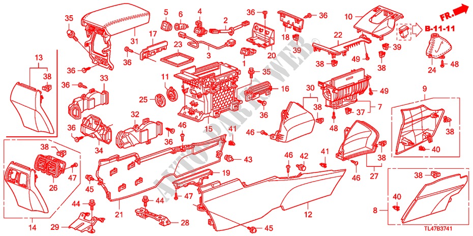 KONSOLE(RH) für Honda ACCORD TOURER 2.4 EX 5 Türen 6 gang-Schaltgetriebe 2009