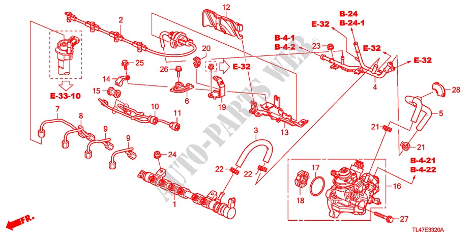 KRAFTSTOFF, SCHIENE/HOCHDRUCKPUMPE(DIESEL) für Honda ACCORD TOURER 2.2 ELEGANCE 5 Türen 5 gang automatikgetriebe 2009