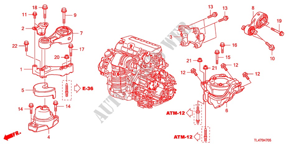 MOTORBEFESTIGUNGEN(DIESEL) (AT) für Honda ACCORD TOURER 2.2 ES 5 Türen 5 gang automatikgetriebe 2009