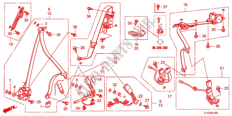 SITZGURTE für Honda ACCORD TOURER 2.0 ES 5 Türen 5 gang automatikgetriebe 2009
