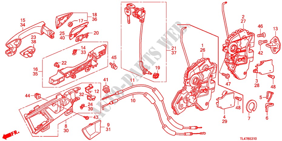 TUERSCHLOESSER, VORNE/ AEUSSERER GRIFF für Honda ACCORD TOURER 2.0 ES 5 Türen 5 gang automatikgetriebe 2009
