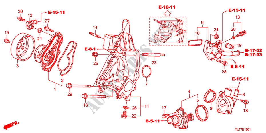 WASSERPUMPE(2.4L) für Honda ACCORD TOURER 2.4 EX 5 Türen 6 gang-Schaltgetriebe 2009
