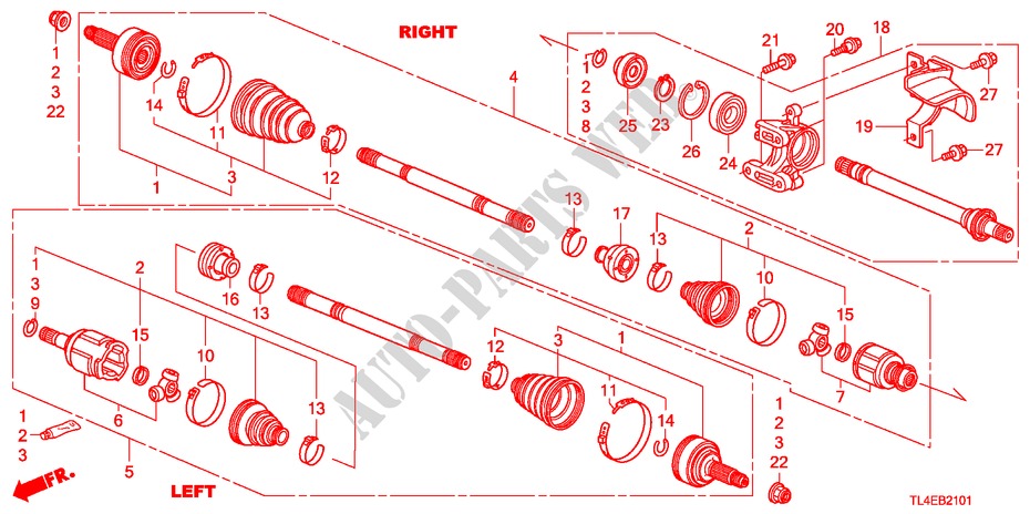 ANTRIEBSWELLE, VORNE/HALBWELLE(2.4L) für Honda ACCORD TOURER 2.4 EX 5 Türen 5 gang automatikgetriebe 2010