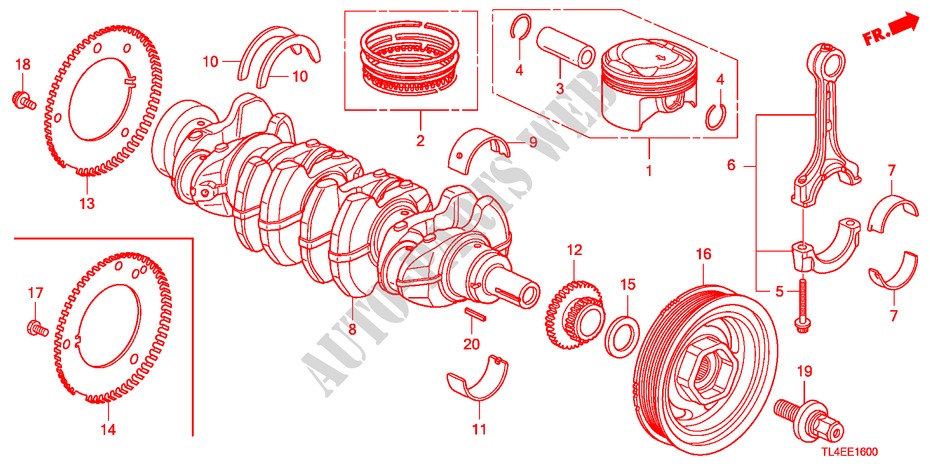 KURBELWELLE/KOLBEN für Honda ACCORD TOURER 2.0 COMFOT 5 Türen 6 gang-Schaltgetriebe 2010