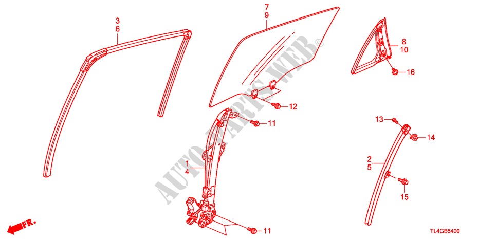 HINTERE TUERFENSTERSCHEIBE/REGLER für Honda ACCORD TOURER 2.2 ES-GT 5 Türen 5 gang automatikgetriebe 2012