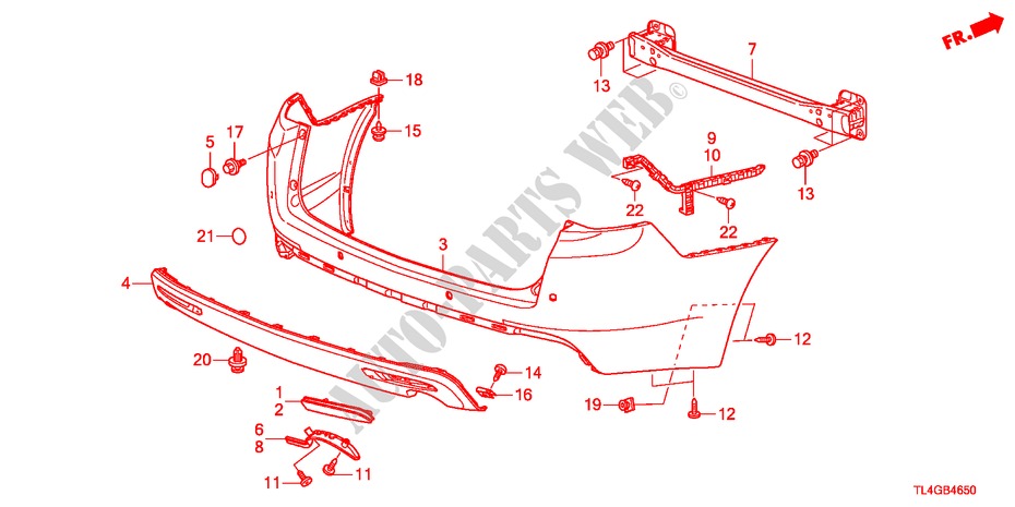 HINTERER STOSSFAENGER für Honda ACCORD TOURER 2.2 ES-GT 5 Türen 5 gang automatikgetriebe 2012
