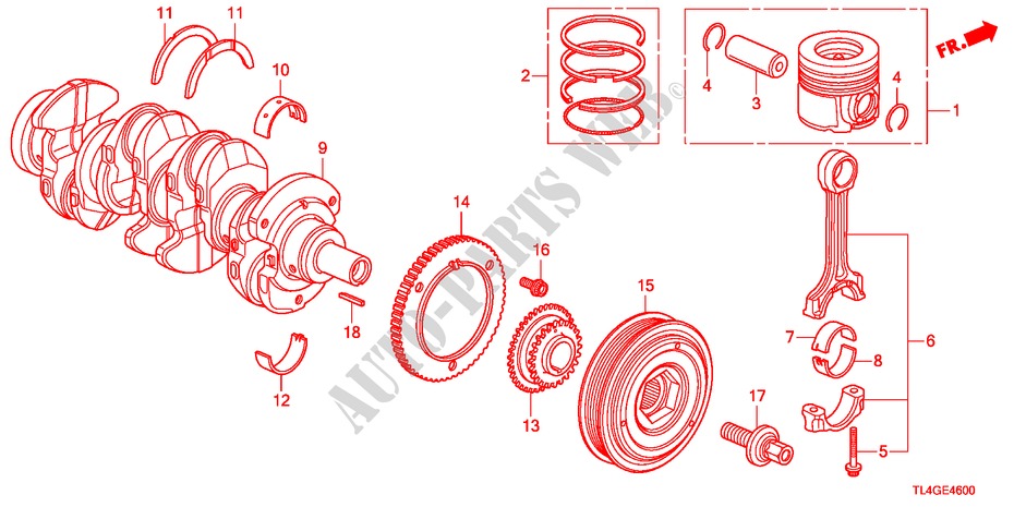 KURBELWELLE/KOLBEN(DIESEL) für Honda ACCORD TOURER 2.2 ES-GT 5 Türen 5 gang automatikgetriebe 2012